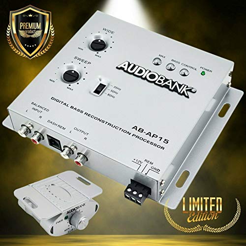 Audiobank AP15 -1/2 Din Car Audio Digital Bass Processor, Sound Restoration & Crossover for Car Subwoofer with Bass Knob/Input Level: 15V RMS & Output Level: 13.5V Peak -2nd Gen Audiobank AP15 -1/2 Din Car Audio Digital Bass Processor, Sound Restoration & Crossover for Car Subwoofer with Bass Knob/Input Level: 15V RMS & Output Level: 13.5V Peak -2nd Gen